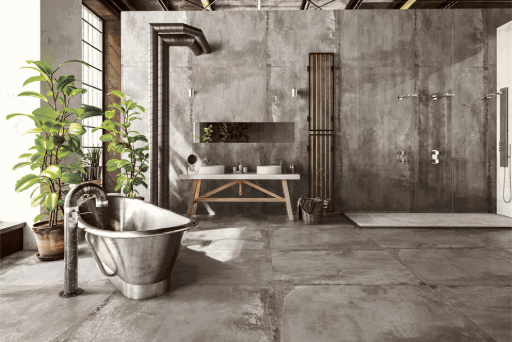 dona al tuo ambiente uno stile industrial con le nostre piastrelle in gres porcellanato effetto metallico